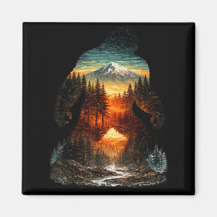 Bigfoot Mountain Forest Sunset Outdoor Retro Magnet