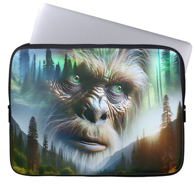 Bigfoot, Mountains, River and Forest Laptop Sleeve (Front)