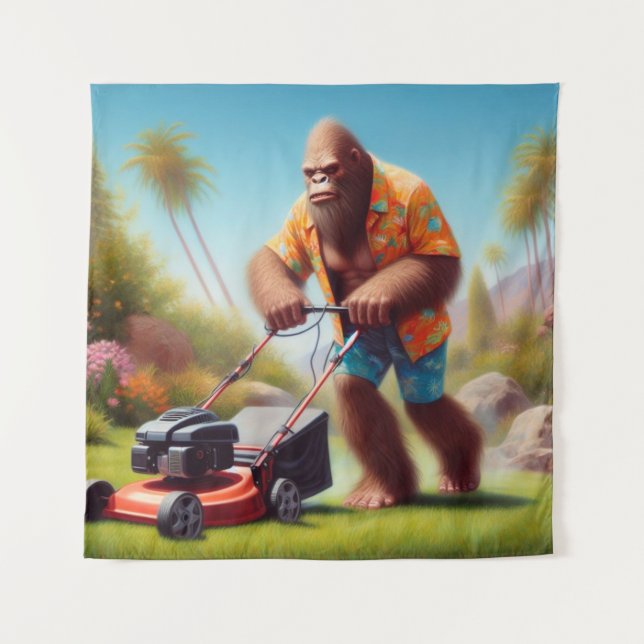 Bigfoot Mowing Tapestry (Front)