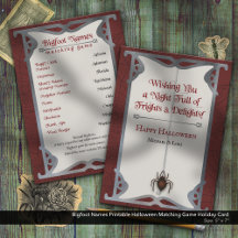 Bigfoot Names Printable Halloween Matching Game