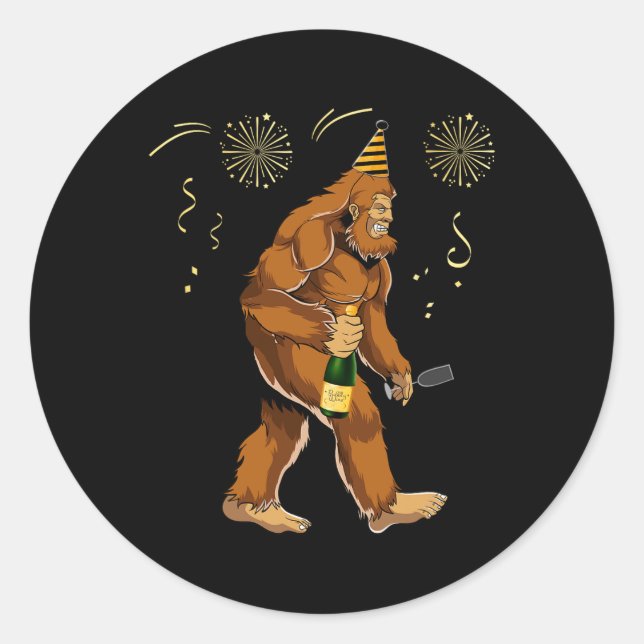 Bigfoot New Year Funny Outfit Sasquatch Holiday 20 Classic Round Sticker (Front)