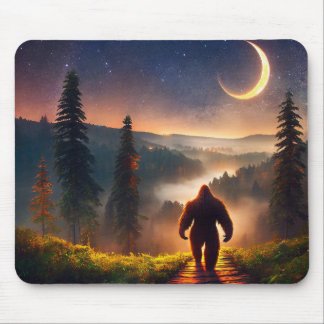 Bigfoot Night Woods Stars Moon Mouse Pad