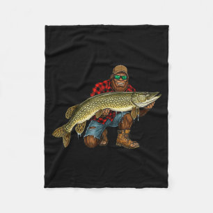 Bigfoot Northern Pike Fishing Trophy Funny Fleece Blanket