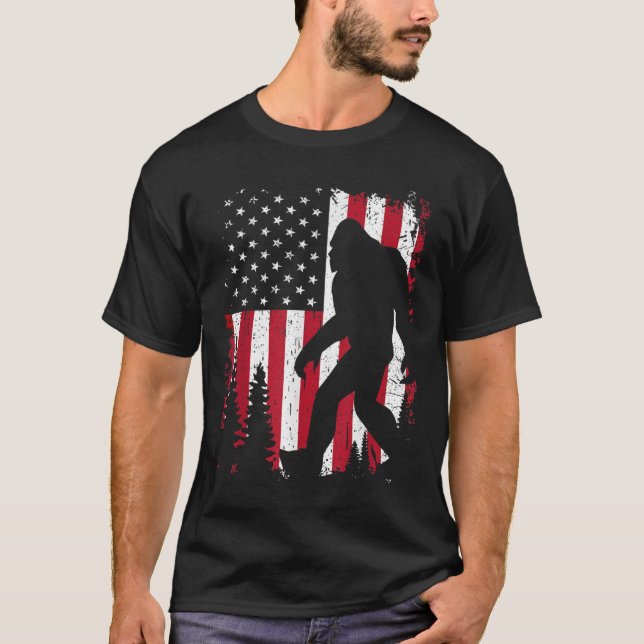 Bigfoot of American Flag Kids  4th July USA Patrio T-Shirt (Front)