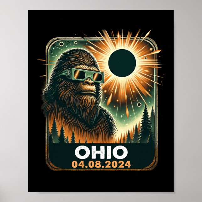 Bigfoot Ohio Total Solar Eclipse 2024 With Eclipse Poster (Front)