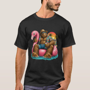 Bigfoot On Flamingo Float Aloha Pool Hawaiian Summ T-Shirt