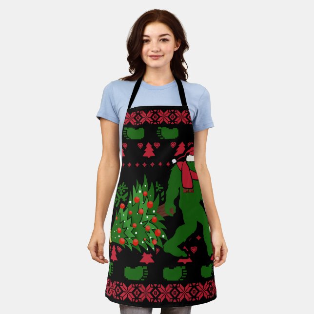 Bigfoot on knit background apron (Worn)