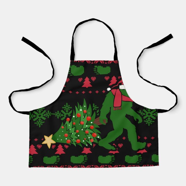 Bigfoot on knit background apron (Front)
