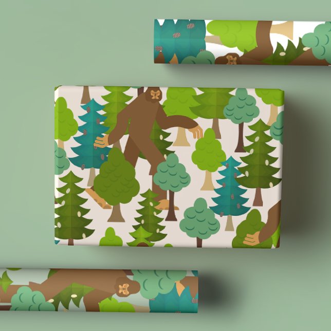 Bigfoot on the Loose Cute Cartoon Sasquatch Wrapping Paper Sheet (Creator Uploaded)