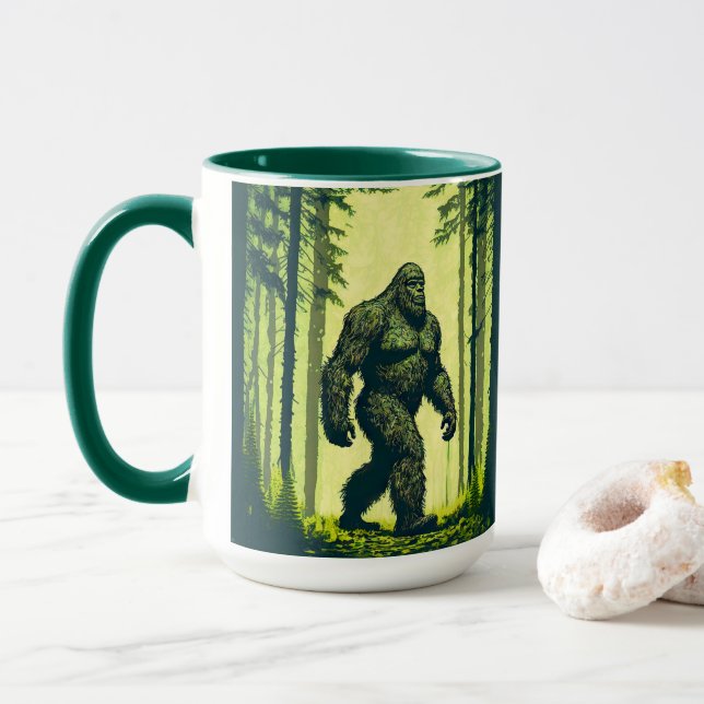 Bigfoot Out For A Forest Walk Mug (With Donut)