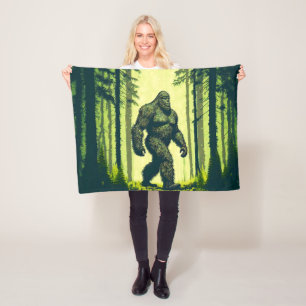 Bigfoot Out For A Forest Walk Sasquatch  Fleece Blanket