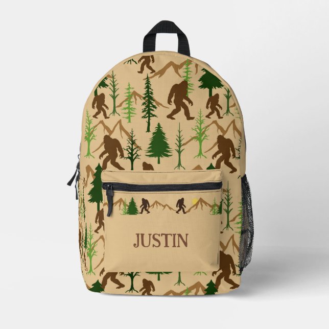Bigfoot Patterned Sasquatch Printed Backpack (Front)