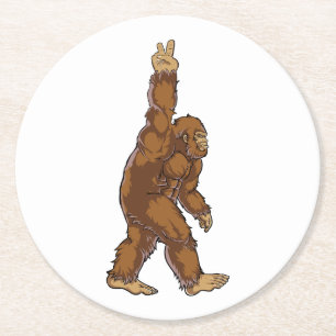 Bigfoot Peace Sign Round Paper Coaster