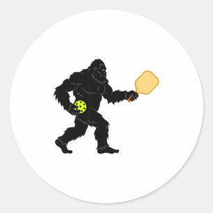 Bigfoot pickleball player sasquatch paddle court classic round sticker