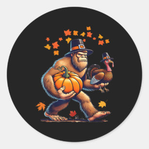 Bigfoot Pilgrim Hat Turkey Day Pumpkin Thanksgivin Classic Round Sticker
