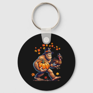 Bigfoot Pilgrim Hat Turkey Day Pumpkin Thanksgivin Key Ring