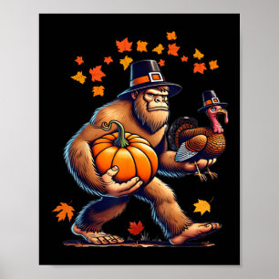Bigfoot Pilgrim Hat Turkey Day Pumpkin Thanksgivin Poster
