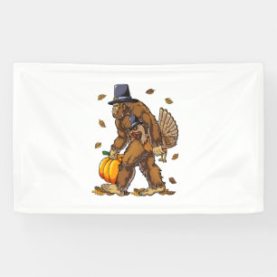 Bigfoot Pilgrim Turkey Pumpkin Thanksgiving Day Bo Banner