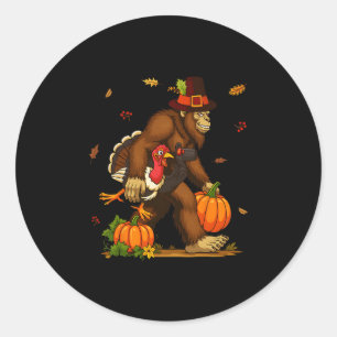 Bigfoot Pilgrim Turkey Pumpkin Thanksgiving Day Bo Classic Round Sticker
