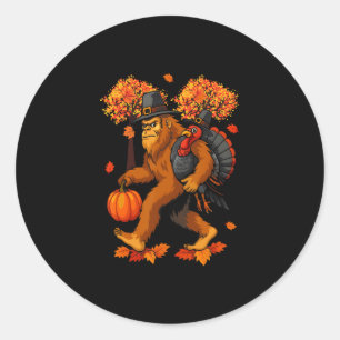 Bigfoot Pilgrim Turkey Pumpkin Thanksgiving Day Bo Classic Round Sticker
