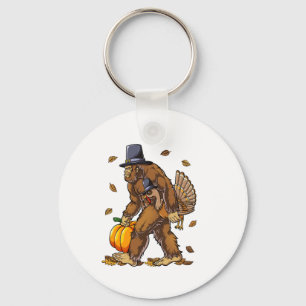 Bigfoot Pilgrim Turkey Pumpkin Thanksgiving Day Bo Key Ring