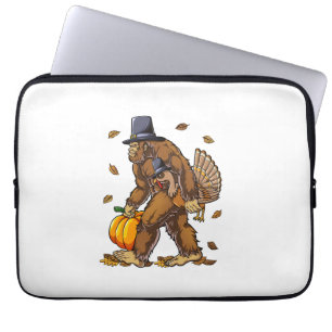 Bigfoot Pilgrim Turkey Pumpkin Thanksgiving Day Bo Laptop Sleeve