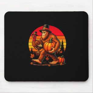 Bigfoot Pilgrim Turkey Pumpkin Thanksgiving Day Bo Mouse Pad
