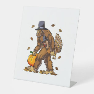 Bigfoot Pilgrim Turkey Pumpkin Thanksgiving Day Bo Pedestal Sign