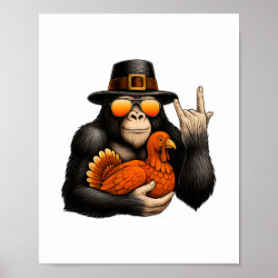 Bigfoot Pilgrim Turkey Pumpkin Thanksgiving Day Bo Poster