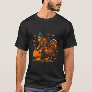 Bigfoot Pilgrim Turkey Pumpkin Thanksgiving Day Bo T-Shirt