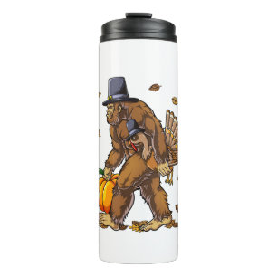 Bigfoot Pilgrim Turkey Pumpkin Thanksgiving Day Bo Thermal Tumbler