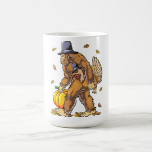 Bigfoot Pilgrim Turkey Pumpkin Thanksgiving Day Coffee Mug