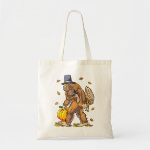 Bigfoot Pilgrim Turkey Pumpkin Thanksgiving Day Tote Bag