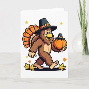 Bigfoot Pilgrim Turkey Pumpkin Thanksgiving Men Wo Card