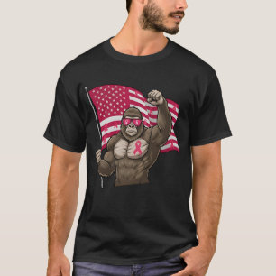 Bigfoot Pink Ribbon Flag Breast Cancer Awareness T-Shirt