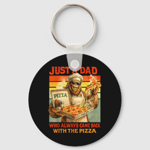 Bigfoot Pizza Funny Sasquatch Dad Retro Key Ring