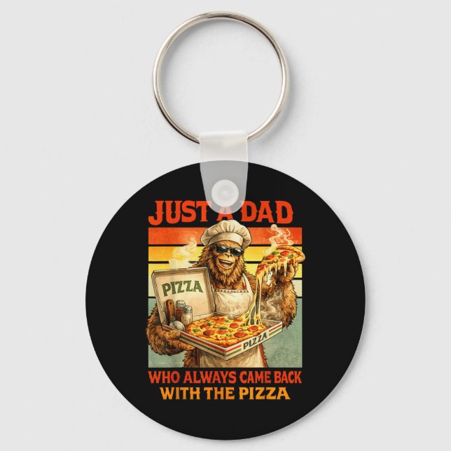 Bigfoot Pizza Funny Sasquatch Dad Retro Key Ring (Front)