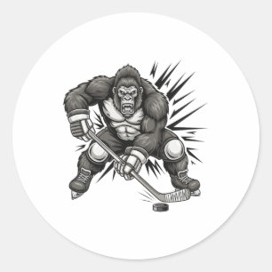 Bigfoot Player Playing Hockey Funny Sasquatch Ice Classic Round Sticker