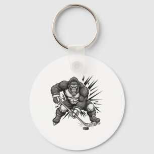 Bigfoot Player Playing Hockey Funny Sasquatch Ice  Key Ring