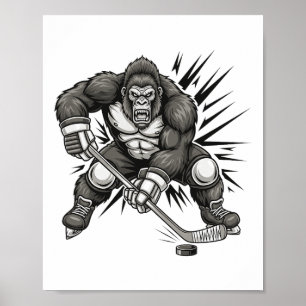 Bigfoot Player Playing Hockey Funny Sasquatch Ice  Poster