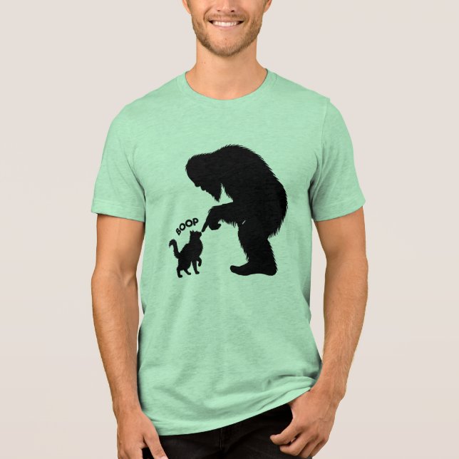 Bigfoot Playful Long Haired Cat Boop Tri-Blend Shirt (Front)