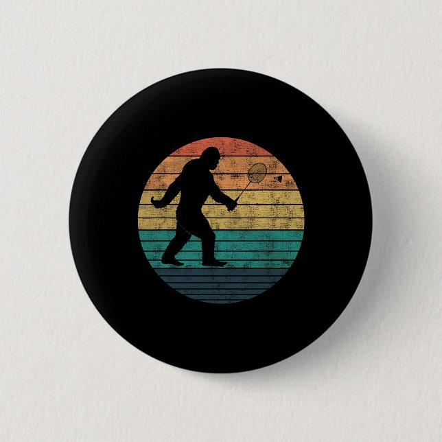 Bigfoot Playing Badminton Shuttle Funny Badminton  6 Cm Round Badge (Front)