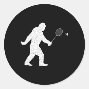 Bigfoot Playing Badminton Shuttle Funny Badminton Classic Round Sticker