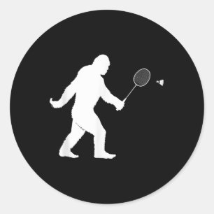 Bigfoot Playing Badminton Shuttle Funny Badminton Classic Round Sticker