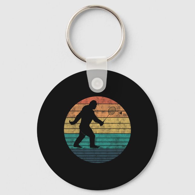 Bigfoot Playing Badminton Shuttle Funny Badminton  Key Ring (Front)