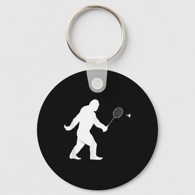 Bigfoot Playing Badminton Shuttle Funny Badminton  Key Ring (Front)