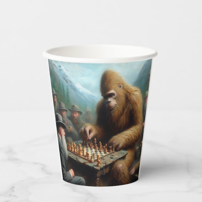Bigfoot Playing Chess Paper Cups (Front)