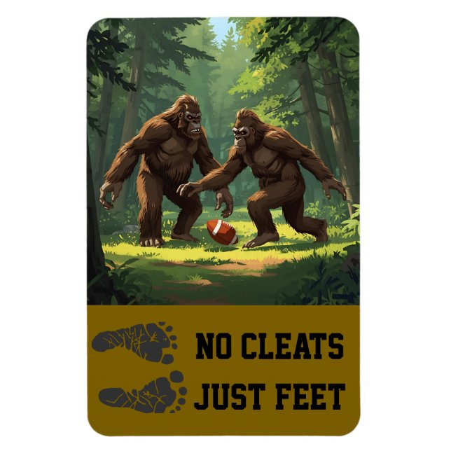 Bigfoot playing football magnet (Vertical)