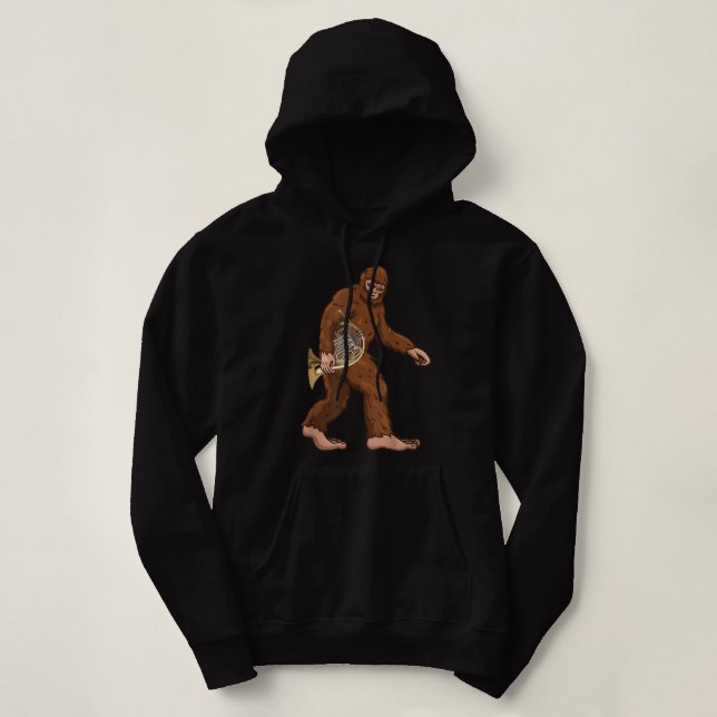 Bigfoot Playing French Horn Player Musician Funny  Hoodie (Design Front)