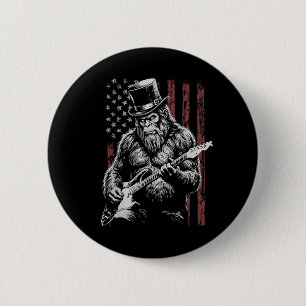 Bigfoot Playing Guitar Aamerican Flag 250 Years 6 Cm Round Badge
